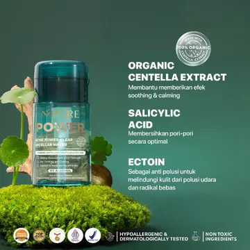 NPURE Acne Power Clear Micellar Water 100ml Micellar No Alcohol SLS Free 100ml Travel Size