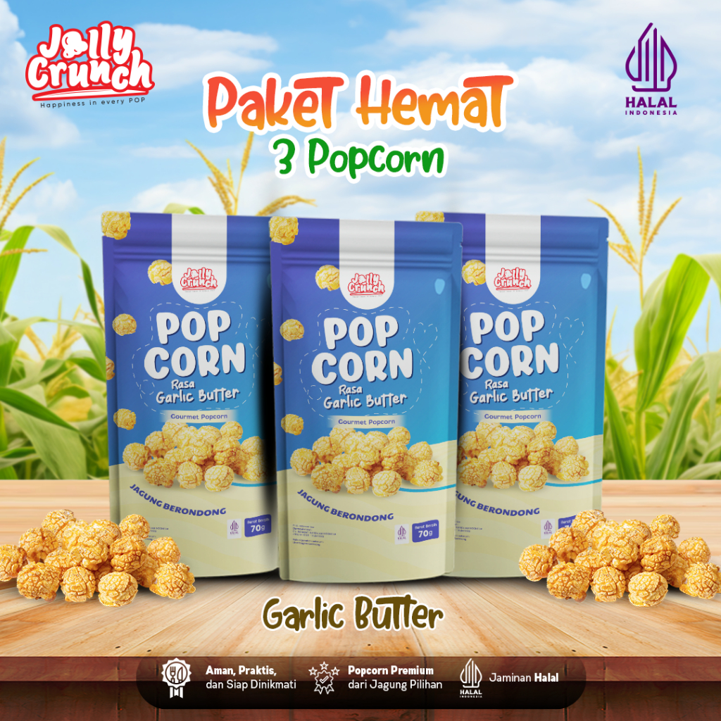 Jual Jolly Crunch COMBO3 - PopCorn Jagung Rasa Garlic Butter [Paket ...