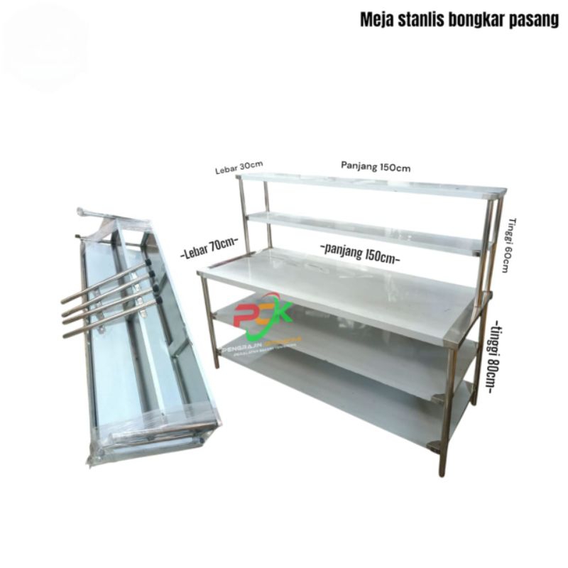 Jual meja stanlis 5 layer knokdwon ukuran 150x70x80 bahan stanlis tebal ...