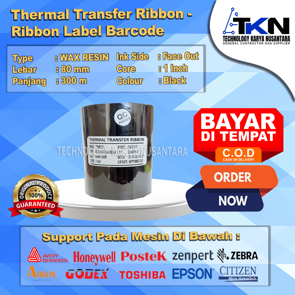 Jual Ribbon Barcode Label Wax Resin Ukuran 80mm x 300m Black / Ribbon ...