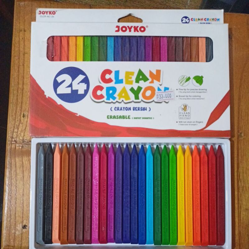 Jual (1 pcs) CRAYON CLEAN JOYKO 24 WARNA (tidak kotor ditangan ...