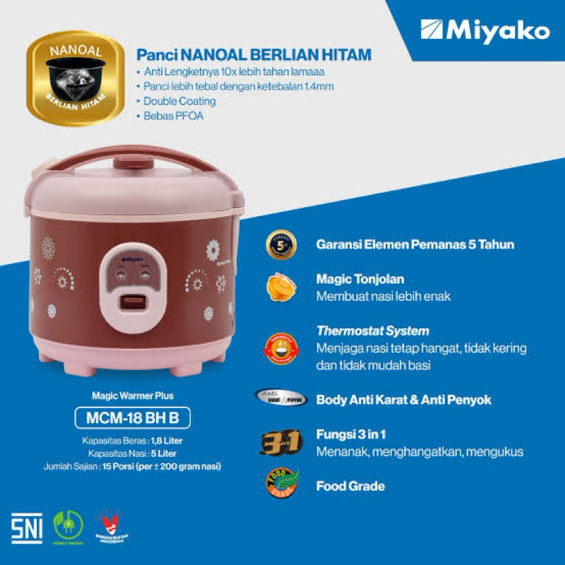 Jual Magic com Miyako mcm 18-BH Penanak nasi miyako 1.8 liter | Shopee ...