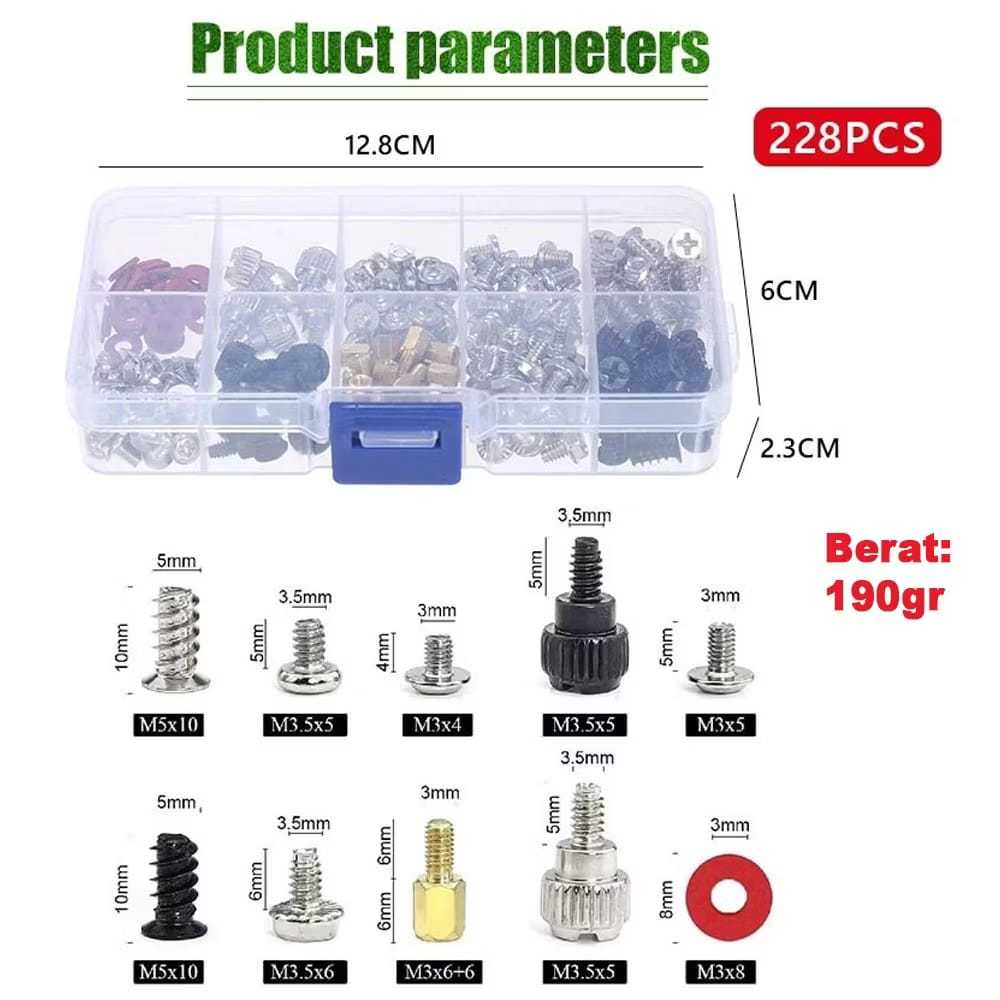 Jual Paket Lengkap Baut Komputer 228Pcs Mur PC Screw Set Lengkap CPU ...