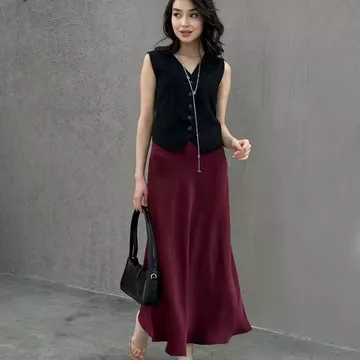 Satin Long Skirt Rok Satin Panjang S Sampai 3XL