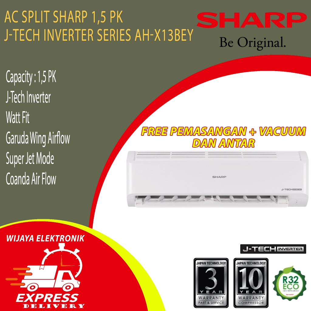 Jual AC Inverter SHARP AH-X13BEY + PASANG DAN ANTAR / AC Split SHARP ...