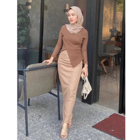 Fay Long Skirt Rok Span Serut Satin Silk Korean Skirt Rok Casual Flowy Midi Maxi Loose Skirt