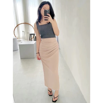 Rok Wanita Span Serut Satin Silk Korean Skirt Rok Casual Flowy Midi Maxi Loose Skirt