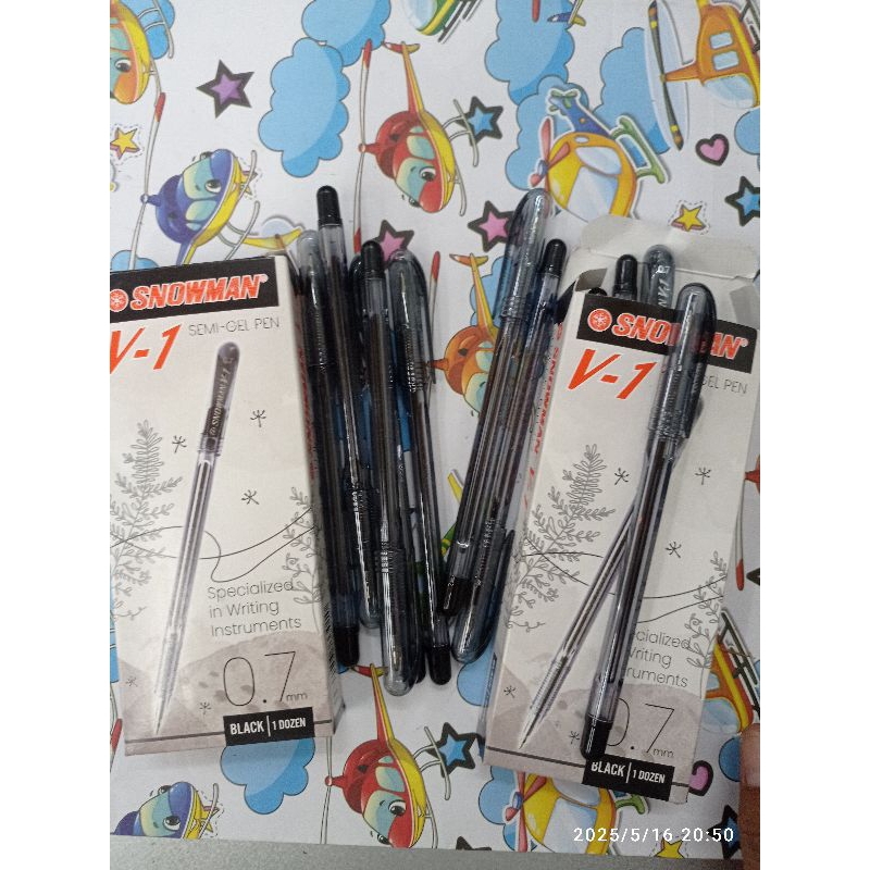 Jual BALLPOINT HITAM SNOWMAN V-1 SEMI GEL PEN 0.7 MM / 1 DOZEN | Shopee ...