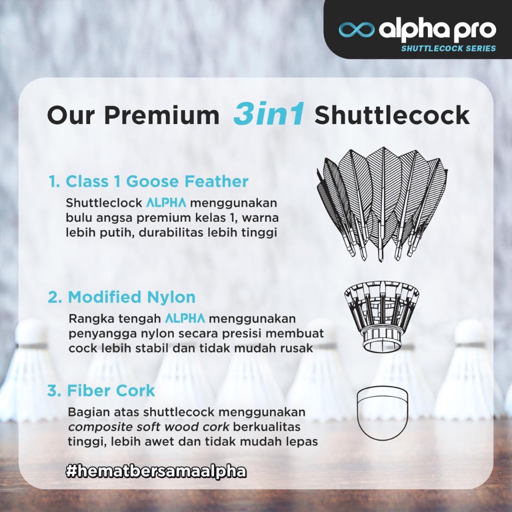 Jual Shuttlecock Badminton 3 in 1 ALPHA ECO White | kok bulu tangkis ...