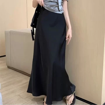 Rok Import Satin Polos Motif Panjang Wanita Korean Style 2025