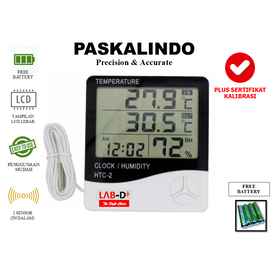 Jual THERMOMETER HYGROMETER LAB-D HTC-2 ORI SUHU RUANGAN/APOTEK ...