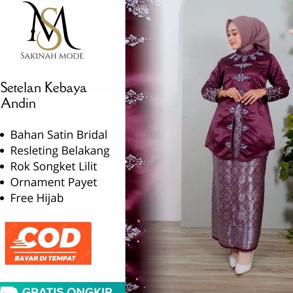 Jual KODE N12T Set Kebaya ANDIN Rok Songket Free Hijab Kebaya Modern ...