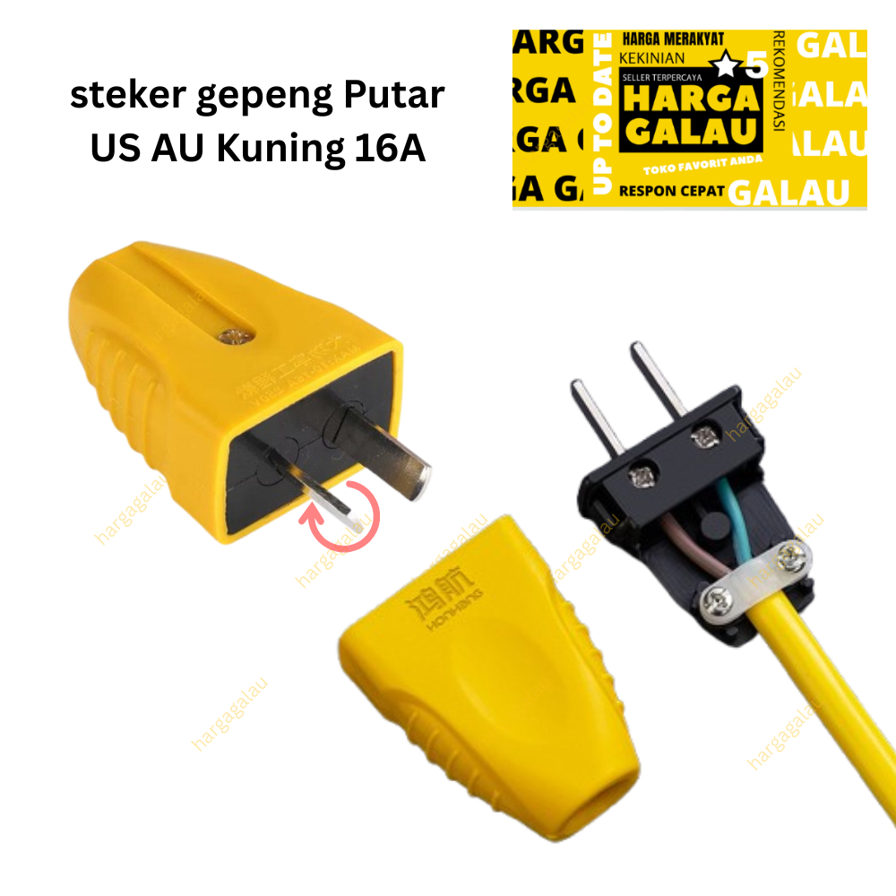 Jual steker gepeng Putar US AU Kuning 16A rotate electric plug CCC ...