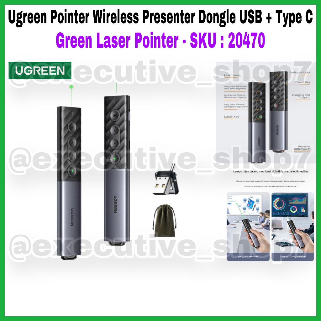 Jual Ugreen Pointer Wireless Presenter Dongle USB + Type C Green Laser ...