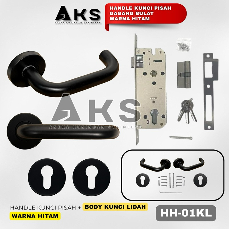 Handle Pintu Kunci Pisah Hitam Doff Stainlees Steel Anti Karat Awet Model Bulat Lengkung