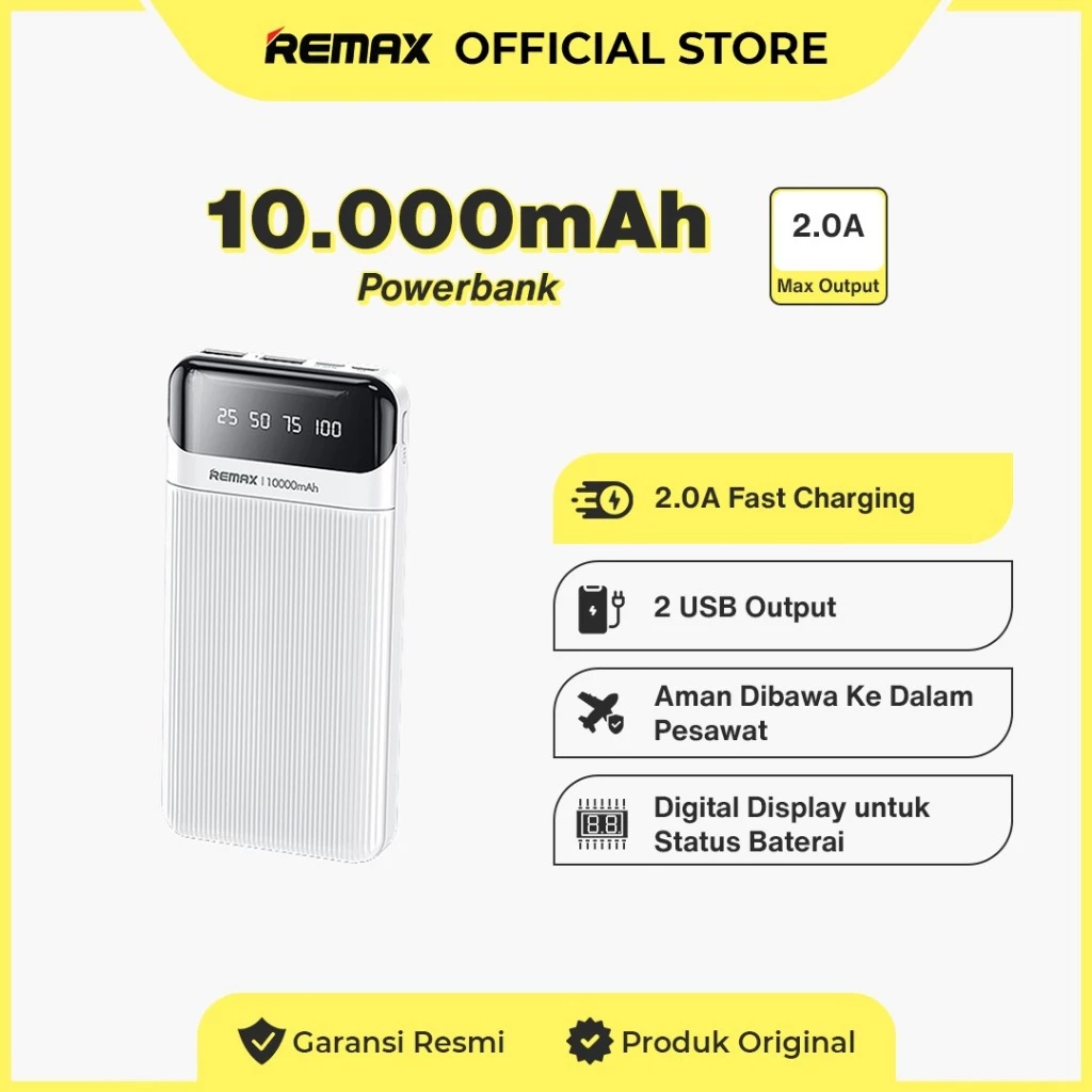 Remax Powerbank Lesu Series 10000mAh Set Cable (Micro,Type-C,iPh) 2Ampere With Digital Display RPP-93