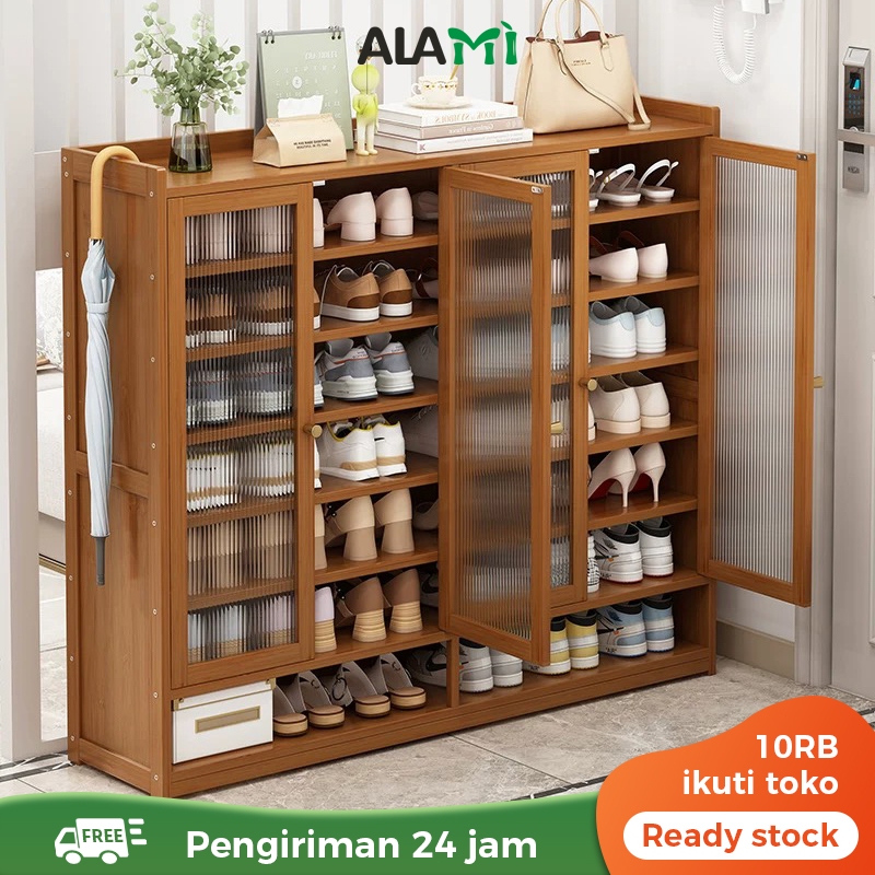 Jual Alami Rak Sepatu Susun Tertutup Kayu Lemari Kaca Sepatu Tertutup ...