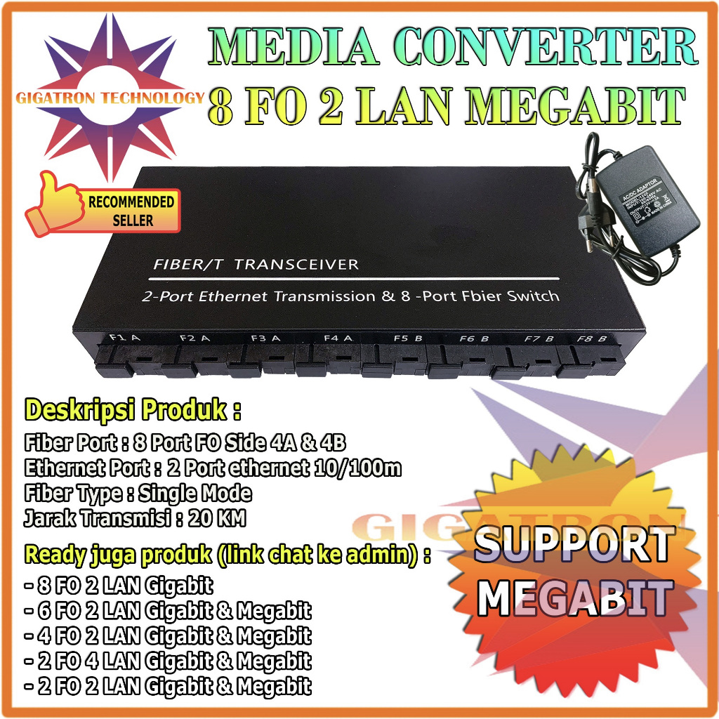 Jual Media Converter 8 FO 2 LAN 8 SC 2 RJ45 8F2E 10/100 Mbps Full Body ...