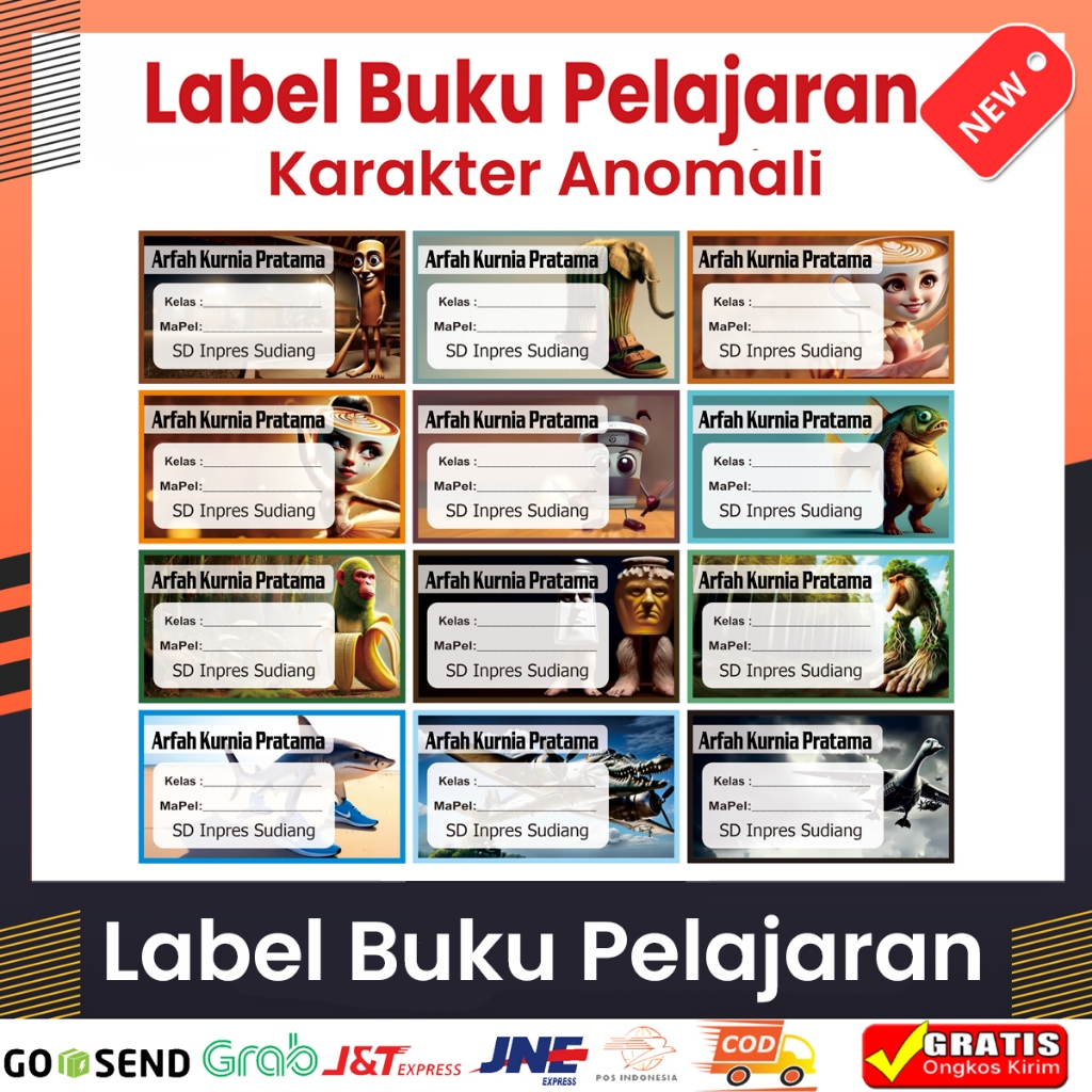 Jual Stiker Label Buku Pelajaran Karakter Anomali Custom Nama | Shopee ...