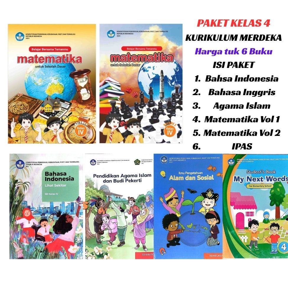 Jual Paket Buku Kelas 4 Matematika vol 1 Vol 2 Bahasa Indonesia Inggris ...