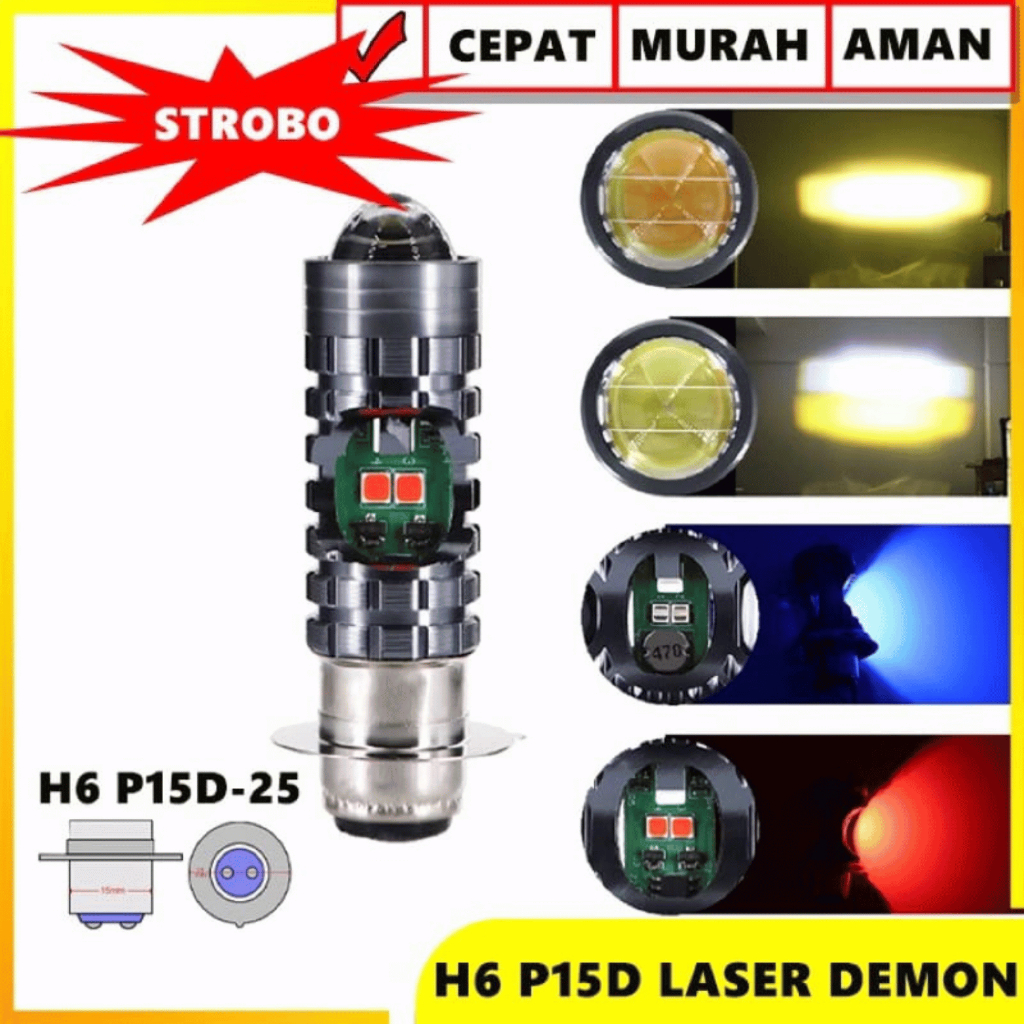 iconblue88 Lampu Utama Depan Motor Bebek Matic H6 Laser D3 Cahaya Dekat Putih Jauh Kuning Plus Senja Biru Merah AC DC