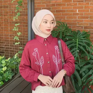 EMWEHA Blouse Wanita Bordir Bunga Rayon Premium Crop Pevita