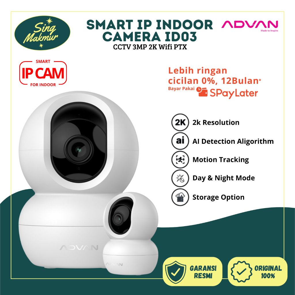 Jual ADVAN Smart IP CCTV Indoor Camera ID3 3MP 2K CCTV WIFI PTZ ...