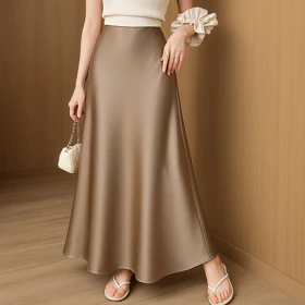 Rok A Line Satin Silk Premium Pinggang Karet Nyaman Bahan Tebal Jatuh S 3XL CAROSEL