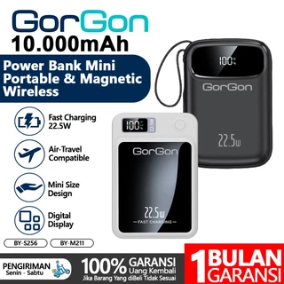 GORGON PowerBank Magnetic Magsafe Wireless 10.000mAh & PowerBank Portable 10.000mAh PD 20W LED Display Mini size With Port Usb and Cable Micro Type-C Lightning Power bank Built-in With 4 Kabel Fast Charging For IOS/Android - Magsafe Battery Pack