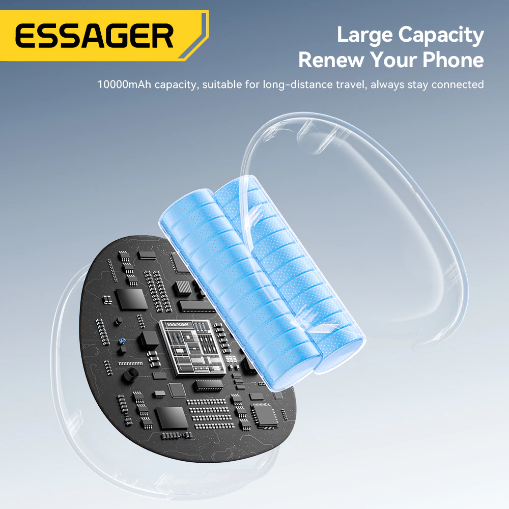 Essager Power Bank 10000mAh 22.5W Fast Charging dengan Kabel Retractable & Layar LED
