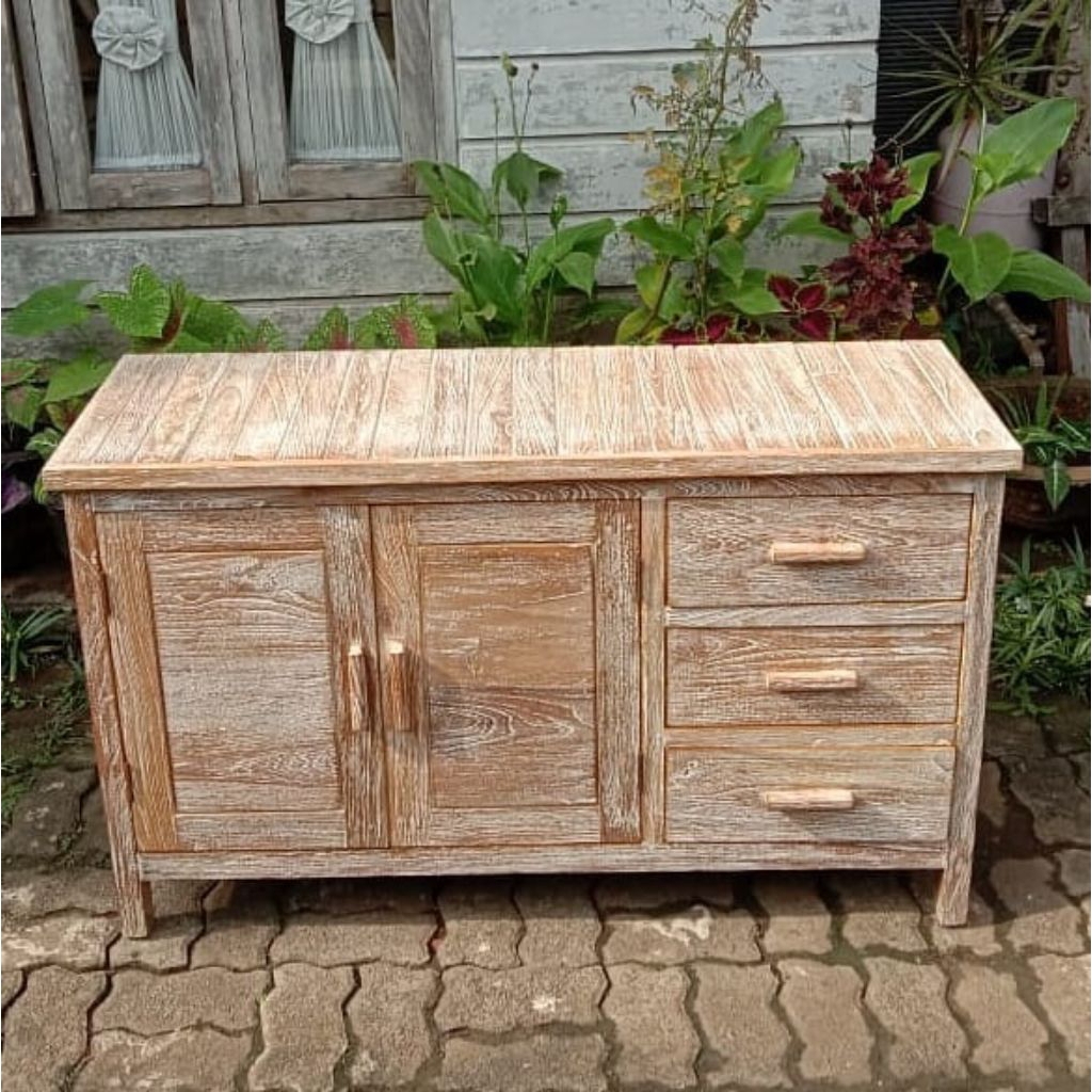 Jual Kayu Lama Bufet sideboard rustic white washed | Shopee Indonesia