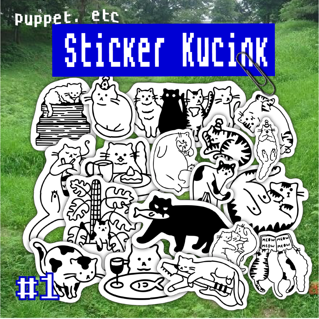 Jual Stiker Kucing Aesthetic Premium Vinyl Waterproof Hitam Putih ...