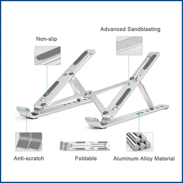 Laptop Stand Holder Portable Lipat Full Alumunium 6 Ketinggian Dudukan Pendingin Laptop Ringan