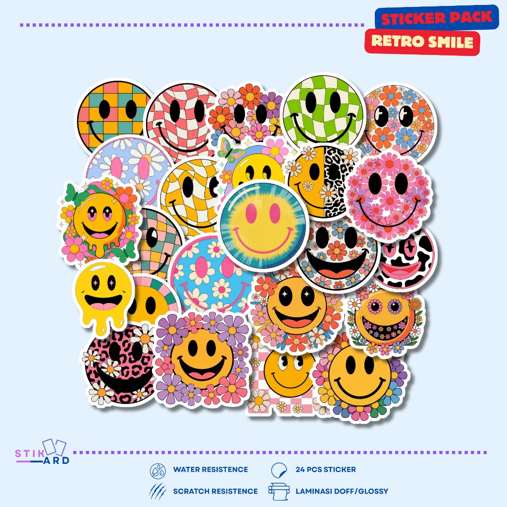 Jual Stiker Retro Smile | Sticker Pack Laptop Tumbler Helm Koper ...