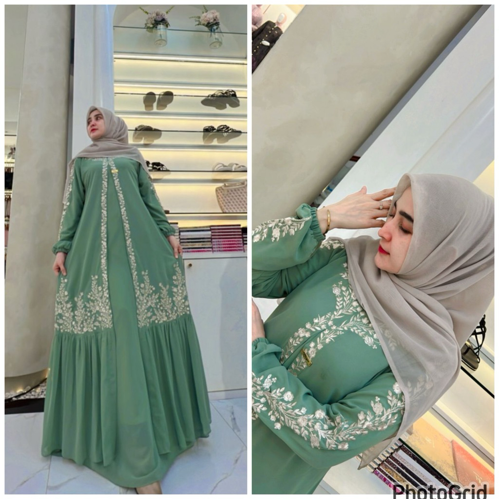 Jual gamis bordiran terbaru 2 layer,dress cantik kekinian | Shopee ...