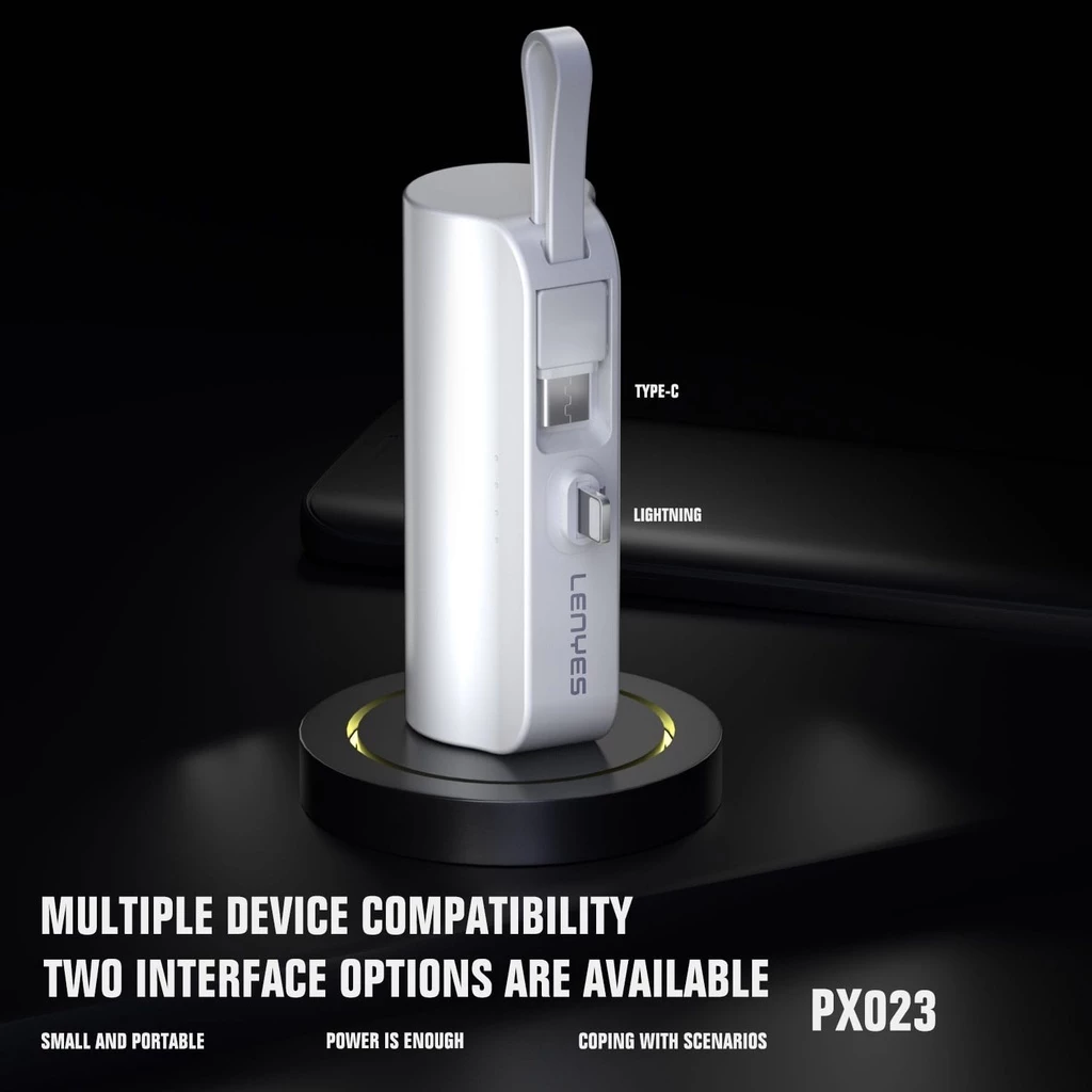 LENYES PX023 5000mAh Mini Powerbank 2 Conector Options With Stand Of Power Bank Lightning/Type C
