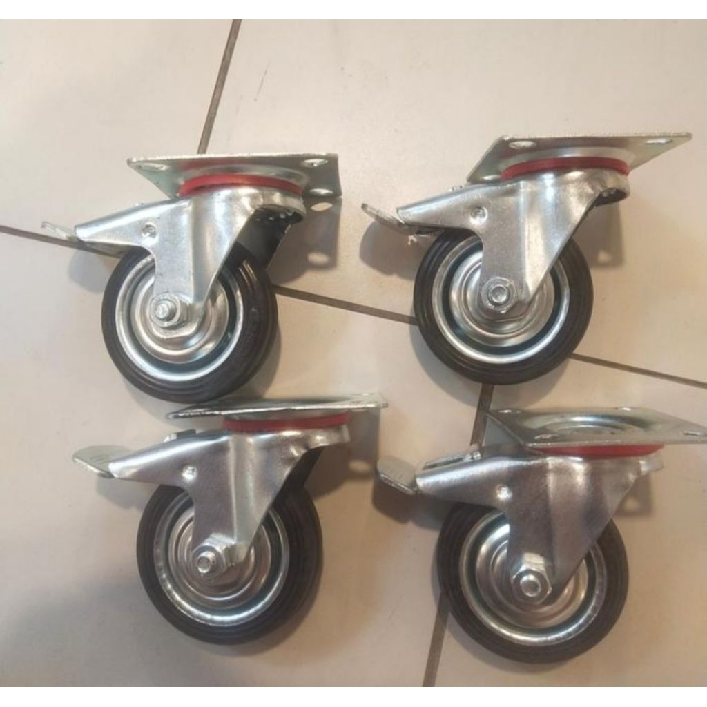 Jual Roda Karet 3 Inch / Roda Troley / Roda Estalase Hidup Rem Sets ...