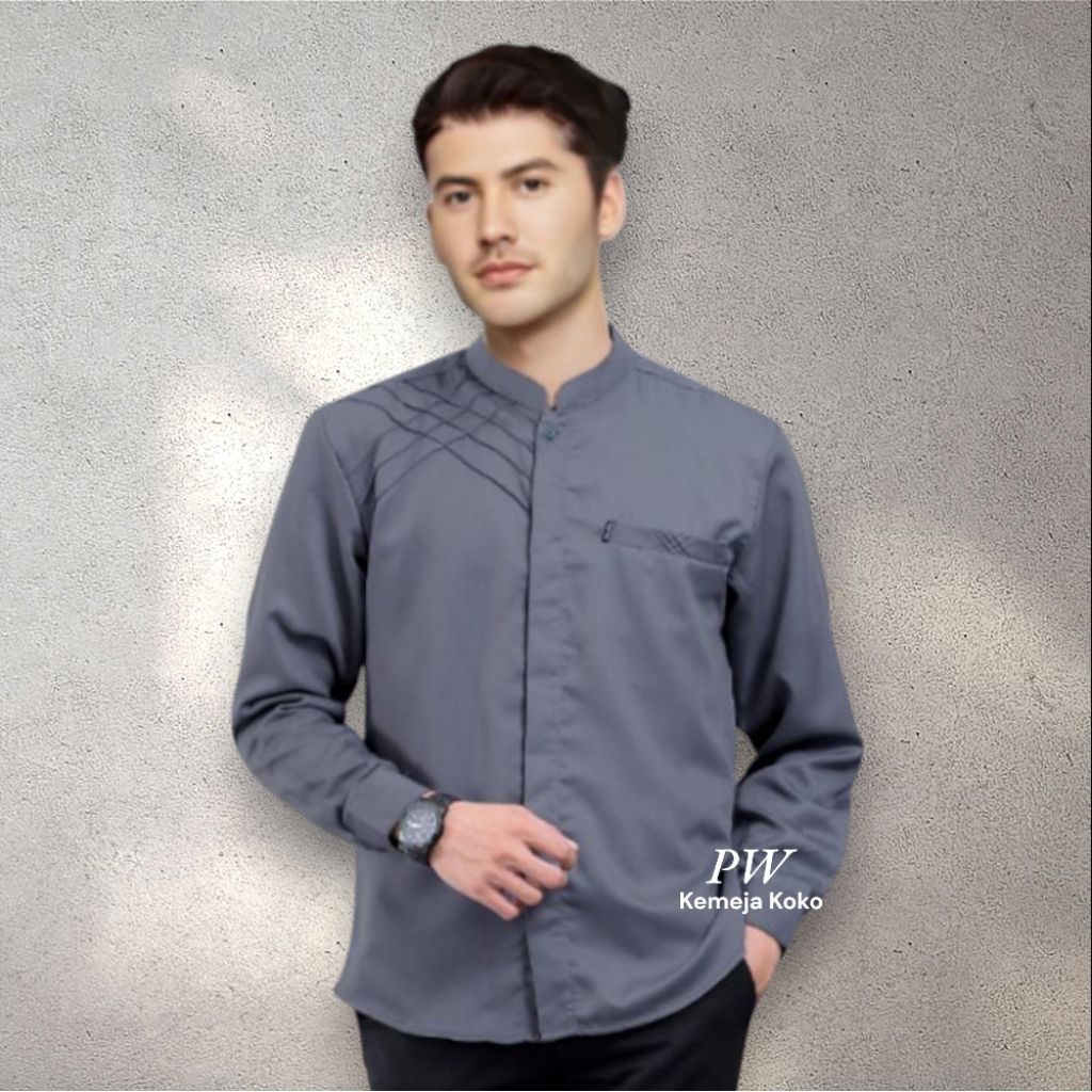 Baju Koko Pria Dewasa Elrum Lengan Panjang Terbaru Polos Model Jaring Jaring Motif Marvel Bisa COD