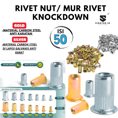 Jual (50pcs) Rivet Nut Rivnut Flat Nut /Mur Rivet knockdown Dengan ...