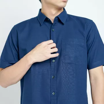 Men Clo Kemeja Pria Basic Polos Lengan Pendek Katun Linen 1090
