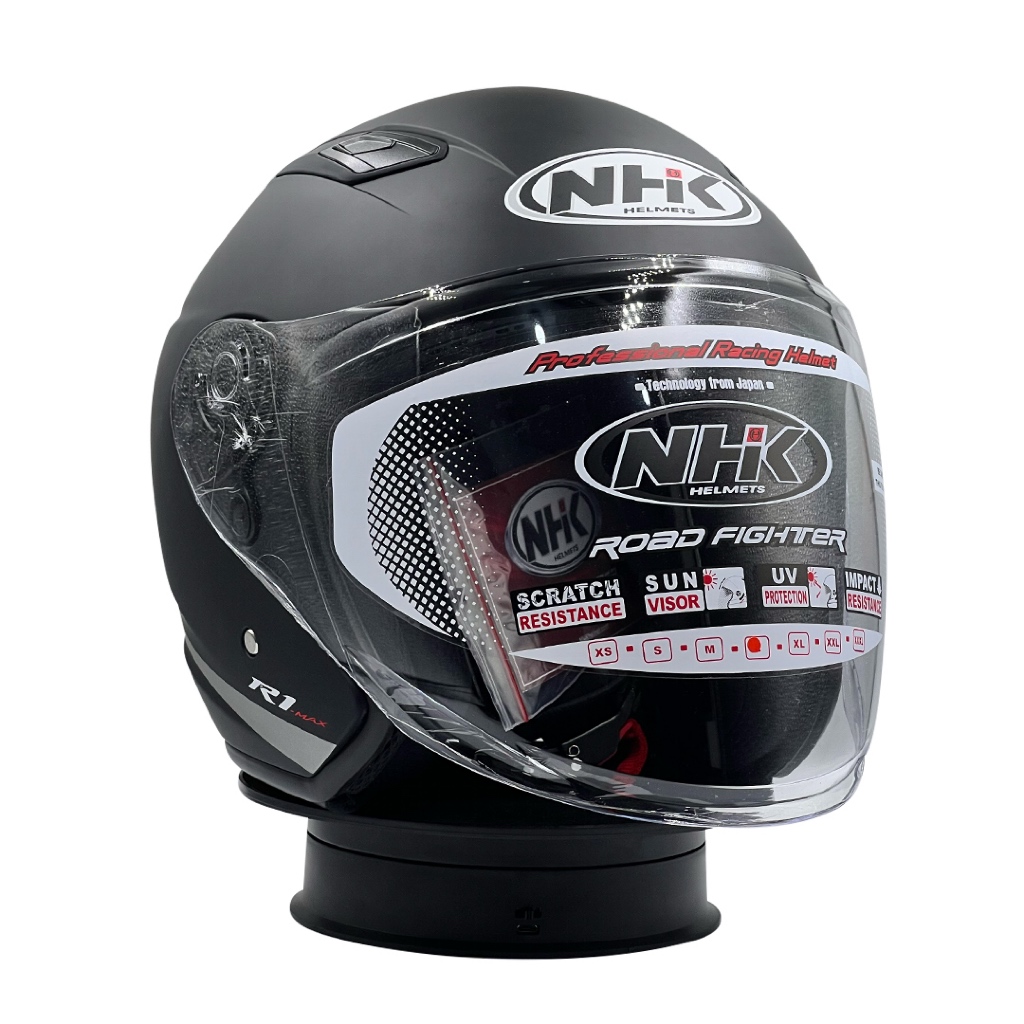 Jual Helm Half Face Double Visor NHK R1 Max SE Solid Black Doff ...