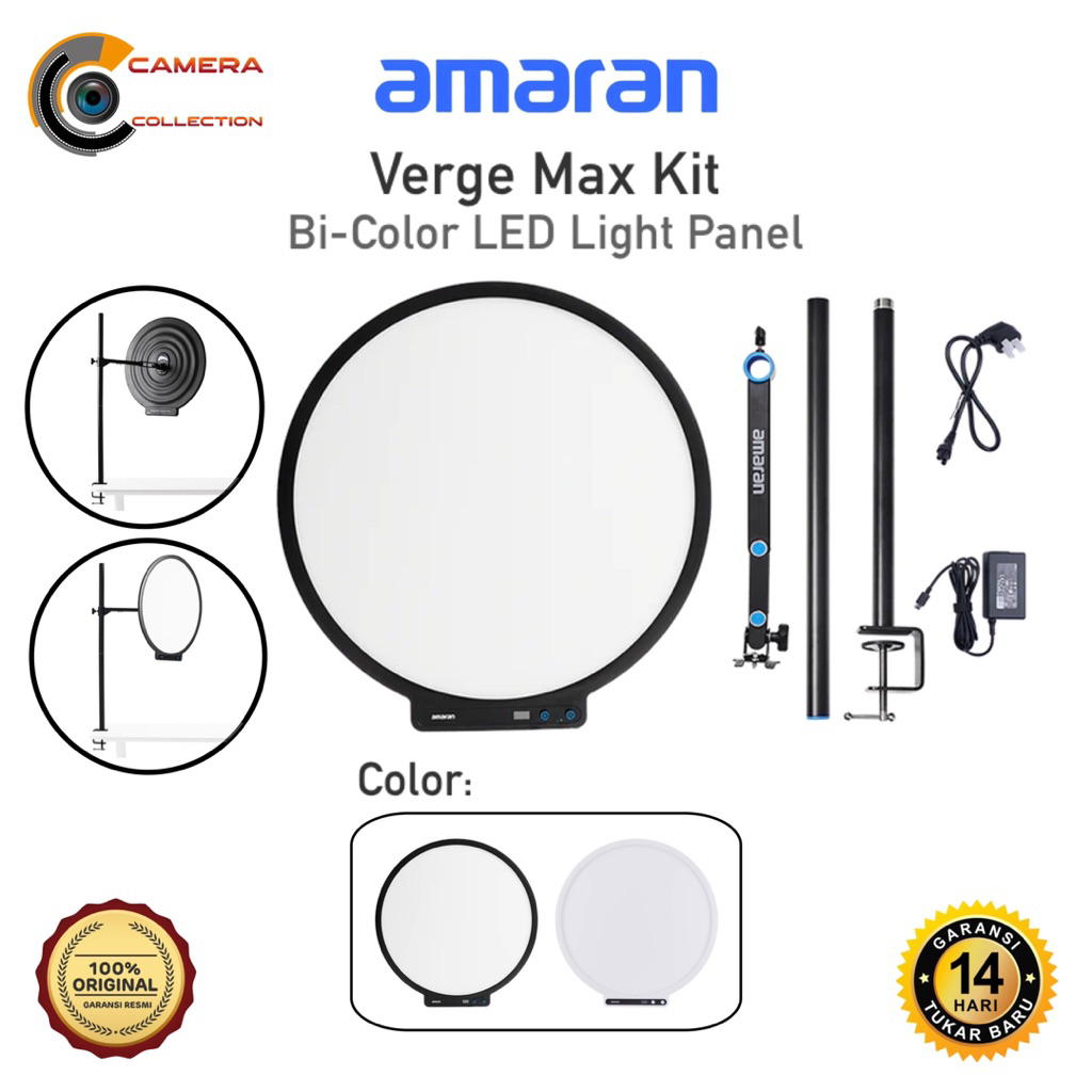 Amaran Verge Max 22 – Luce Circolare Bi-Colore Da Scrivania, Pannello LED Edge-Lit 2700-6500K, CRI 96, Controlli Frontali E Alimentazione USB-C, Con Morsetto