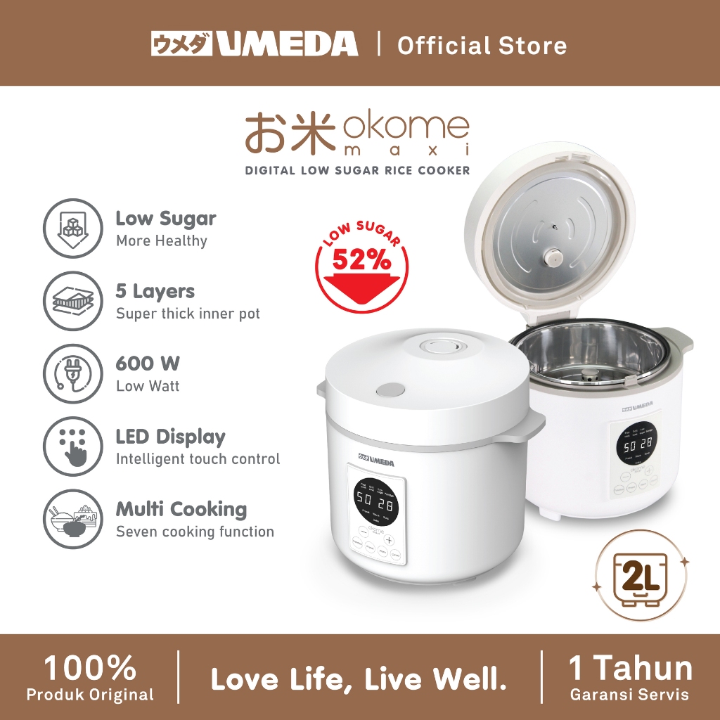 Jual Umeda OKOME MAXI Low Sugar Smart Rice Cooker 2 Liter | Shopee ...