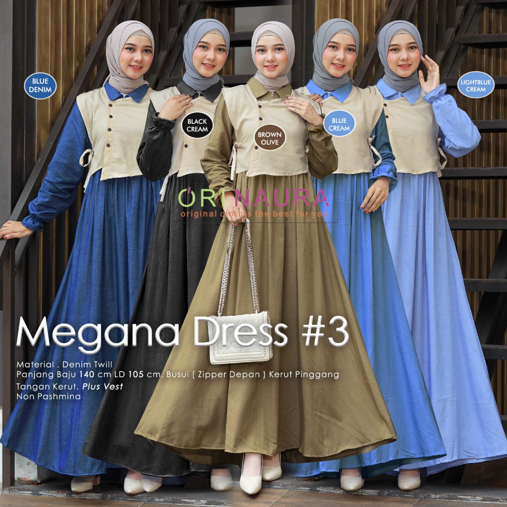 Jual Gamis 2in1 Inner Dress dan Cardi/Vest || Megana #2 Dres || Megana ...