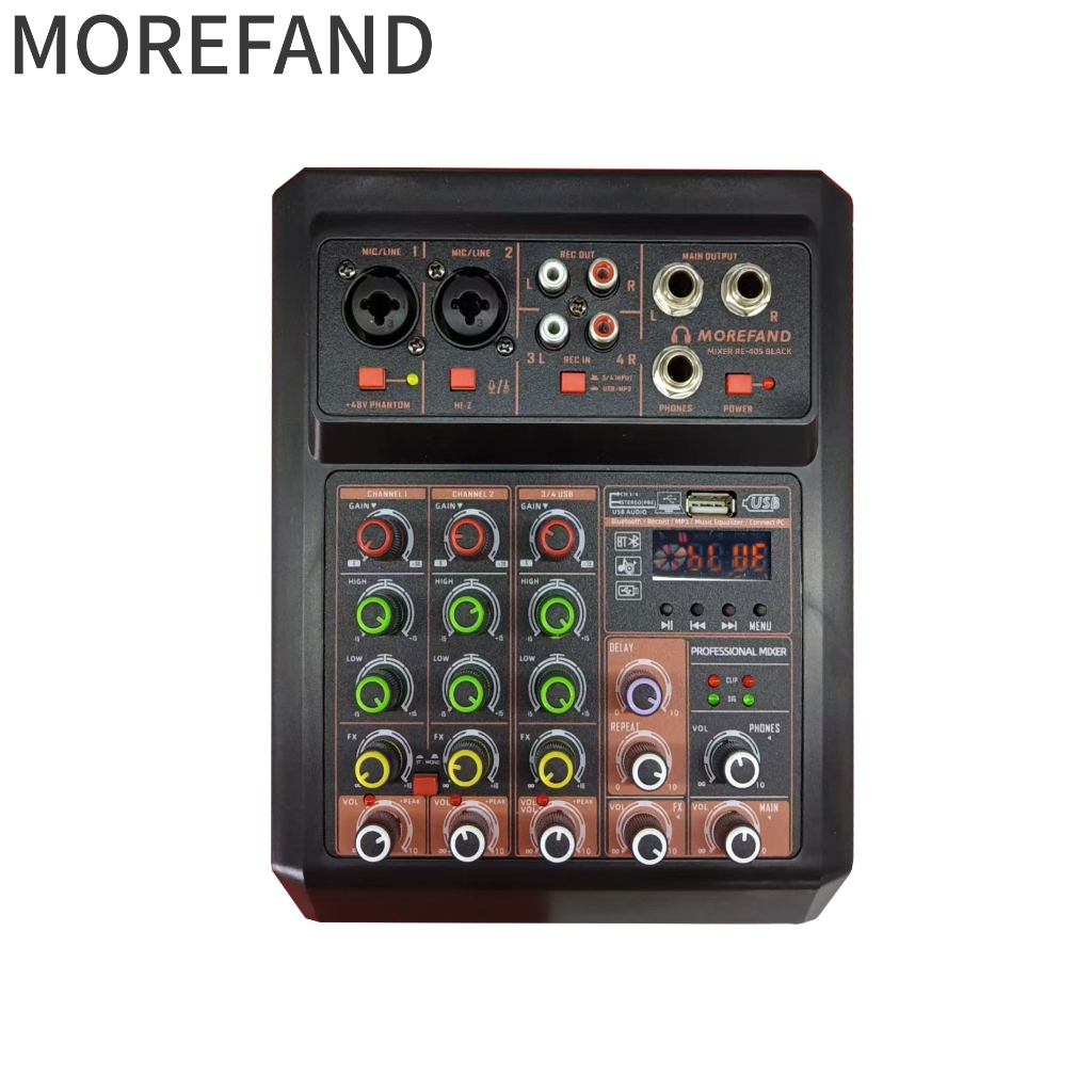 MOREFAND Audio Mixer mini Professional RE405 4 channel equalizer Support USB/PC/MP3 playback Support for in-vehicle use Penguat sinyal USB Penguat KTV Penguat kinerja panggungPenguat  Support Bluetooth/USB/PC/MP3 playback Recording equipmen