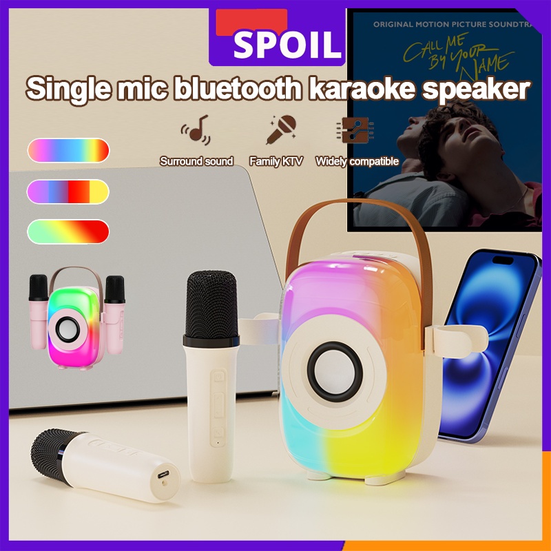 Jual Mini Bluetooth Speaker Karaoke 2Mic 1 Set Portable Wireless RGB ...