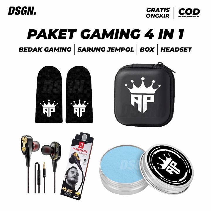 [ BISA COD ] PAKET GAMING 4 IN 1 APKING SARUNG JEMPOL / BEDAK / HEADSET / AKSESO