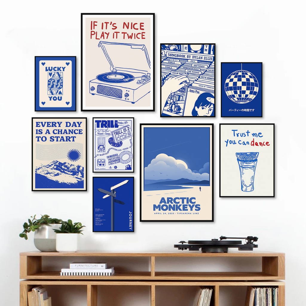 Hiasan Dinding Minimalis Poster Aesthetic Dekorasi Kamar Pajangan Rumah Wall Decor Kafe Blue - RW