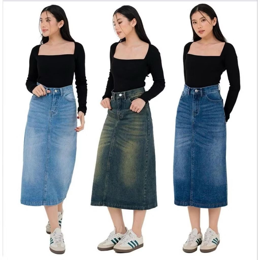 Jual Rok jeans A-line 7/9-Haigwaist non stricht | Shopee Indonesia