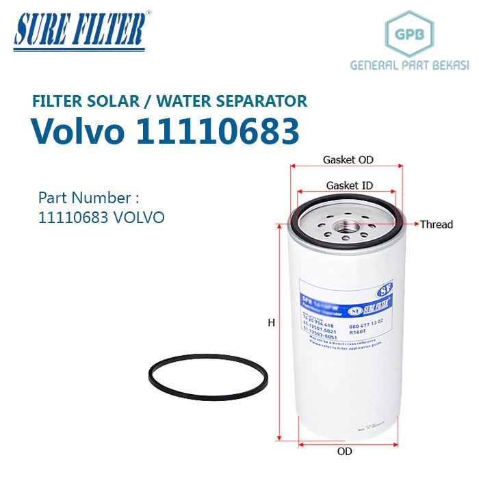 Jual Fuel Filter Solar Volvo 11110683 Water Separator Sure Filter ...
